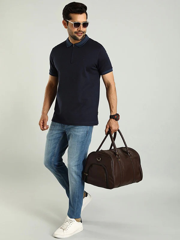 Indian Terrain Men's Half Sleeve Regular Fit Navy Polo T-Shirt